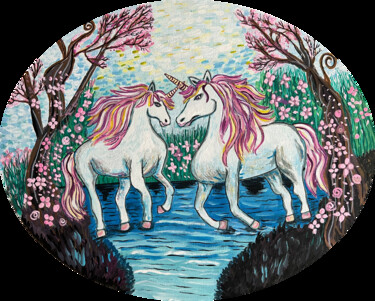 Картина под названием "Unicorns" - Nezabyvaemo, Подлинное произведение искусства, Акрил