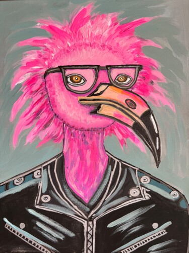 Pintura intitulada "Punk Rock Flamingo" por Nezabyvaemo, Obras de arte originais, Acrílico