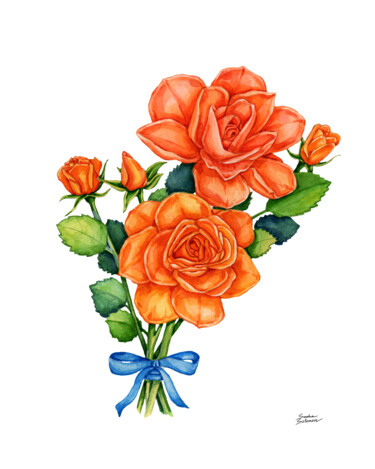 Картина под названием "Orange Roses" - Sasha Solomon, Подлинное произведение искусства, Акварель
