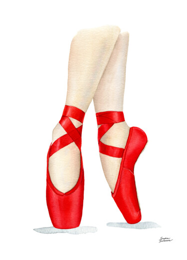 Картина под названием "Ballerina Shoes" - Sasha Solomon, Подлинное произведение искусства, Акварель