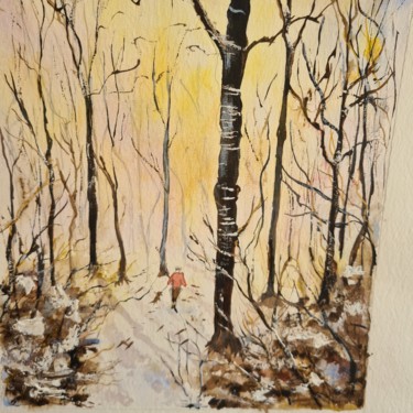 Schilderij getiteld "Lueur d hiver" door Françoise Pinton Platen, Origineel Kunstwerk, Aquarel
