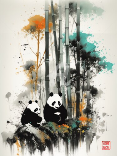 Schilderij getiteld "Panda 5.2461 No. 9" door Satori No Michi, Origineel Kunstwerk, Aquarel