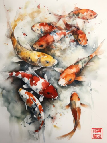 Malerei mit dem Titel "Koi 5.2461 No. 2" von Satori No Michi, Original-Kunstwerk, Aquarell