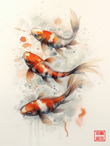 Malerei mit dem Titel "Koi 5.2461 No. 4" von Satori No Michi, Original-Kunstwerk, Aquarell