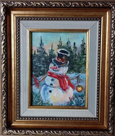 제목이 "Снеговик."인 미술작품 Елена Хевелева로, 원작, 기름 기타 단단한 패널에 장착됨