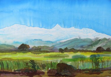 Peinture intitulée ""Himalaya" - Seiden…" par Satyam Art, Œuvre d'art originale, Fibre Textile Monté sur Verre
