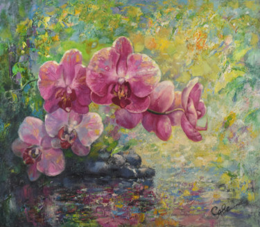 Painting titled "Orchids Painting Fl…" by Natalya Savenkova, Original Artwork, Oil