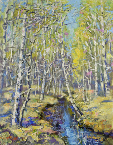 Pittura intitolato "Spring Painting Lan…" da Natalya Savenkova, Opera d'arte originale, Olio