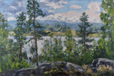 Pintura intitulada "Pine Tree Island Or…" por Natalya Savenkova, Obras de arte originais, Óleo