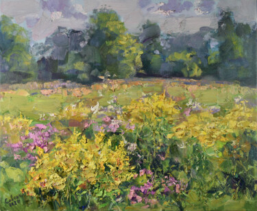 Pittura intitolato "Blooming Field Pain…" da Natalya Savenkova, Opera d'arte originale, Olio