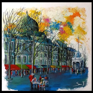 Painting titled "La place du marché…" by Joseph Saverino, Original Artwork, Acrylic