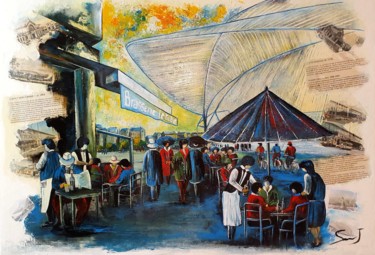 Картина под названием "La gare des Guillem…" - Joseph Saverino, Подлинное произведение искусства, Акрил