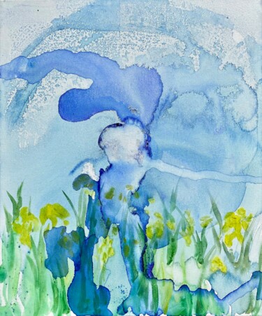 Картина под названием "池と黄色いアイリス1" - Sayaka Asai, Подлинное произведение искусства, Акрил