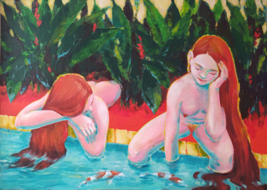 Painting titled "Pond" by Elena Sayapina, Original Artwork, Acrylic