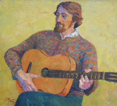 Malerei mit dem Titel "Мужчина с гитарой" von Olga Matveeva, Original-Kunstwerk, Öl