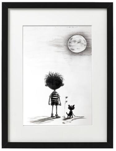 Drawing titled "Boy & Pet face of m…" by Scalp, Original Artwork, Charcoal