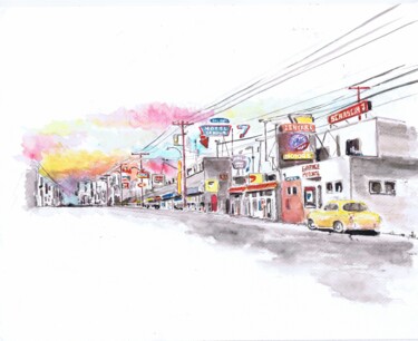 Dessin intitulée "Road with sun" par Schascia, Œuvre d'art originale, Aquarelle