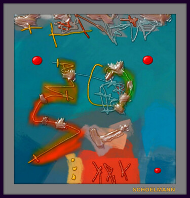 Painting titled "RED DOTS" by Schoelmann, Original Artwork, Digital Painting Mounted on Cardboard