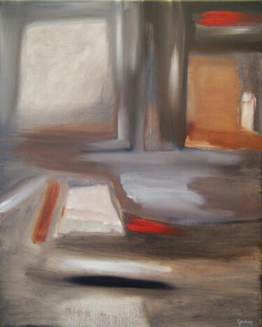 Painting titled "Mosque Interior" by Scott Spencer, Original Artwork, Oil Mounted on Wood Stretcher frame
