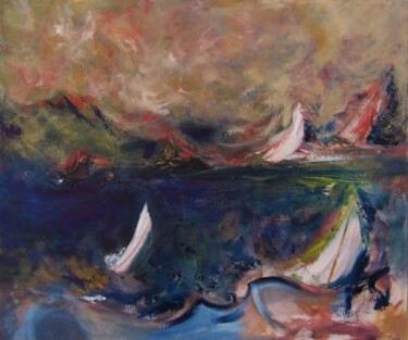 Schilderij getiteld "Boating" door Scott Spencer, Origineel Kunstwerk, Olie