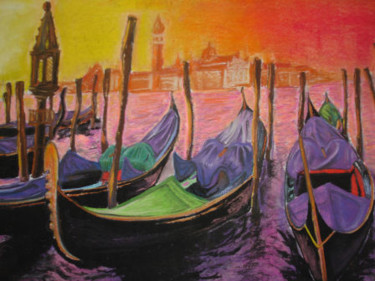 Painting titled "Sunset Gondola" by Scribbles On Paper, Original Artwork