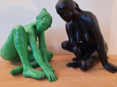 Skulptur mit dem Titel "Jeux  de plage" von Reno Sculpteur, Original-Kunstwerk, Ton