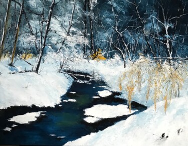Painting titled "Rivière gelee" by Nello.S, Original Artwork, Oil Mounted on Wood Stretcher frame
