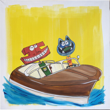 Painting titled "Vive le bateau" by Seb Paul Michel, Original Artwork, Acrylic Mounted on Wood Stretcher frame