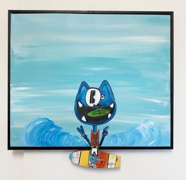 Painting titled "Surf hors cadre" by Seb Paul Michel, Original Artwork, Acrylic Mounted on Wood Stretcher frame