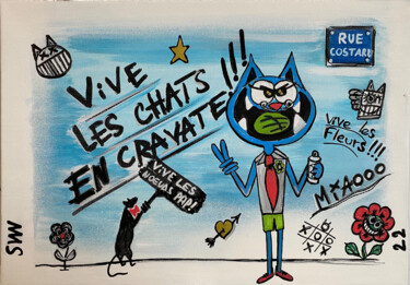 Pintura intitulada "Vive les chats en c…" por Seb Paul Michel, Obras de arte originais, Acrílico Montado em Armação em madei…
