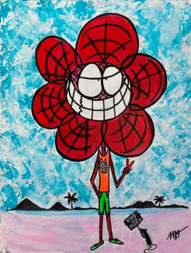 Malerei mit dem Titel "Vive les fleurs à l…" von Seb Paul Michel, Original-Kunstwerk, Acryl Auf Keilrahmen aus Holz montiert