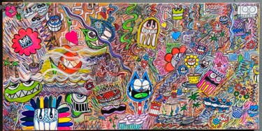 Картина под названием "Cool, fun et miaooo" - Seb Paul Michel, Подлинное произведение искусства, Акрил Установлен на Деревян…