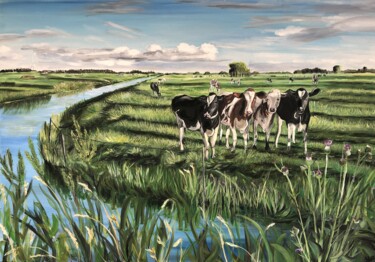 Картина под названием "Dutch polder with f…" - Bas Van Bemmel, Подлинное произведение искусства, Гуашь