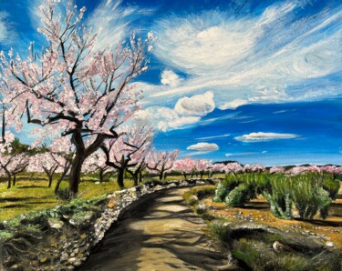 Pittura intitolato "Almond trees just i…" da Bas Van Bemmel, Opera d'arte originale, Gouache