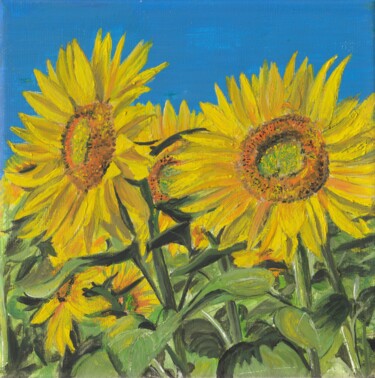 Painting titled "Two blooming sunflo…" by Bas Van Bemmel, Original Artwork, Gouache