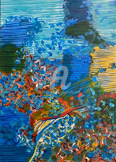 Malarstwo zatytułowany „Wasserspiele, blaue…” autorstwa Sebastian Olivier Burckhardt, Oryginalna praca, Akryl