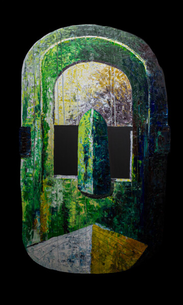 Painting titled "BOZO GREEN" by Sebastien Royez, Original Artwork, Oil Mounted on Wood Stretcher frame