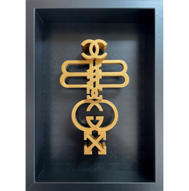 Sculpture titled "Totem Luxe" by Secam, Original Artwork, Plastic Mounted on Wood Panel