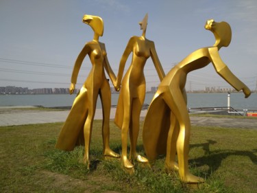 Sculpture intitulée "Woman Scating" par Jivko Sedlarski, Œuvre d'art originale, Bronze