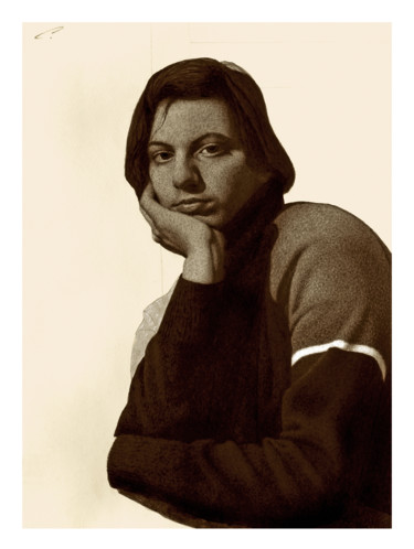 Peinture intitulée "Portrait of a young…" par Nikolaj Sednin (Nicolas Sedninne), Œuvre d'art originale, Encre