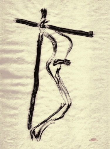 Dessin intitulée "Crucifixion" par Nikolaj Sednin (Nicolas Sedninne), Œuvre d'art originale, Encre