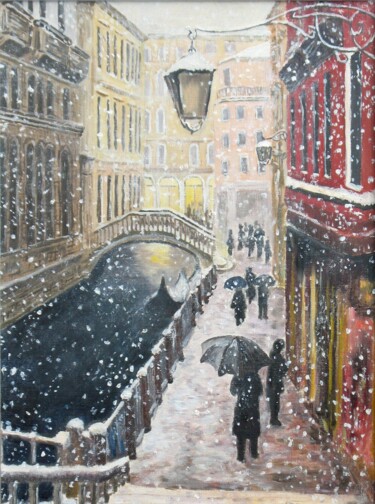 Painting titled "It's snowing in the…" by Natalia Fedotovskikh, Original Artwork, Oil