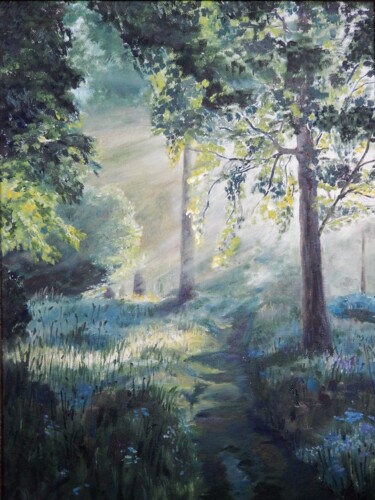 Painting titled "Path in the forest" by Natalia Fedotovskikh, Original Artwork, Oil Mounted on Wood Stretcher frame