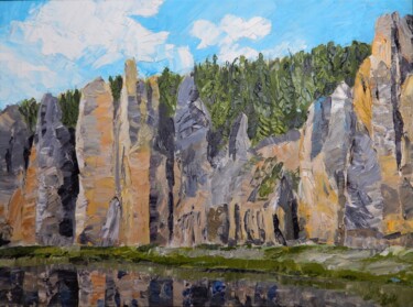 Painting titled "Poles on the Blue R…" by Natalia Fedotovskikh, Original Artwork, Oil