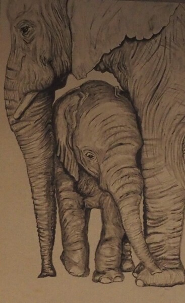 Peinture intitulée "Eléphants" par Segolene Genoud (SEG'S), Œuvre d'art originale, Huile Monté sur Châssis en bois