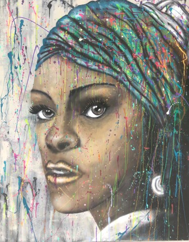 Pintura intitulada "Jeune fille à la pe…" por Segolene Genoud (SEG'S), Obras de arte originais, Acrílico