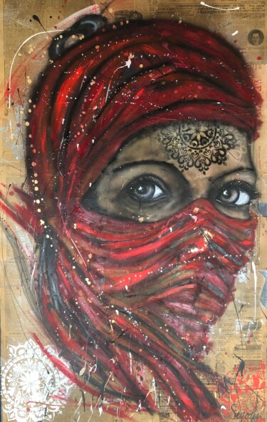 Painting titled "Sahara eyes" by Segolene Genoud (SEG'S), Original Artwork, Oil Mounted on Wood Stretcher frame