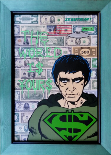 "$UPERMAN" başlıklı Tablo Segutoart tarafından, Orijinal sanat, Sprey boya Ahşap panel üzerine monte edilmiş