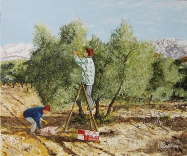 Peinture intitulée "Les olivades au ver…" par Jean-Claude Selles Brotons, Œuvre d'art originale