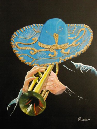 Ζωγραφική με τίτλο "El Mariachi. Musici…" από Jean-Claude Selles Brotons, Αυθεντικά έργα τέχνης, Λάδι